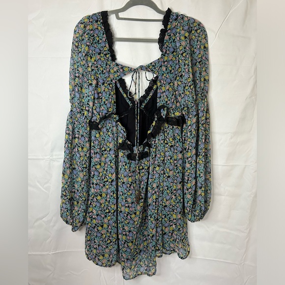NWOT Free People Pennie Mini Dress in Black Floral (Size Large) - Picture 7 of 13